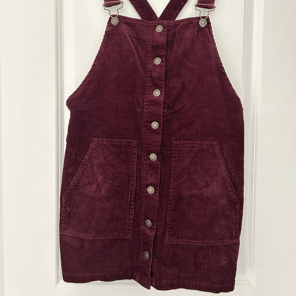 Forever 21 Juniors Burgundy Corduroy Overall Mini Dress